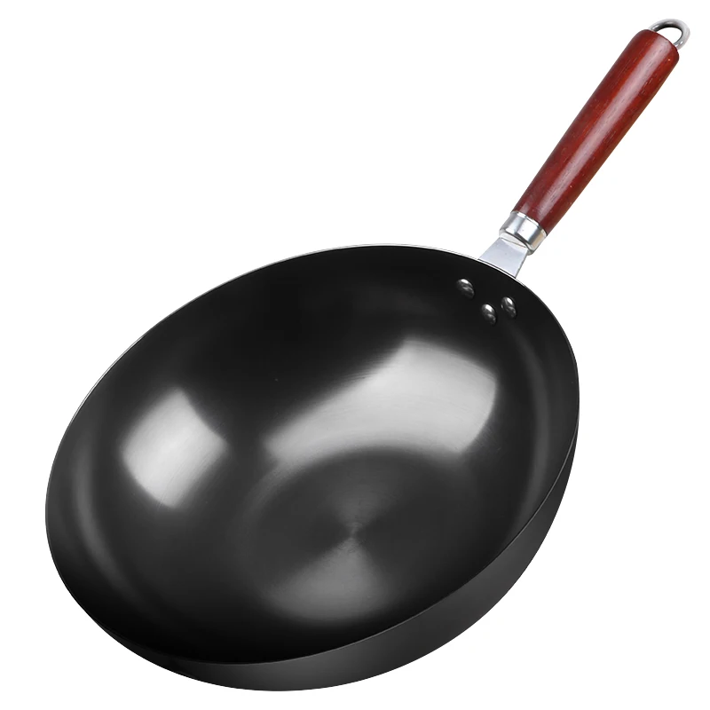 Household Handmade iron Wok 28cm/30cm/32cm/34cm Non-coating Non-stick Pan Frying Pan Gas and Induction Cooker Kitchen Cookware