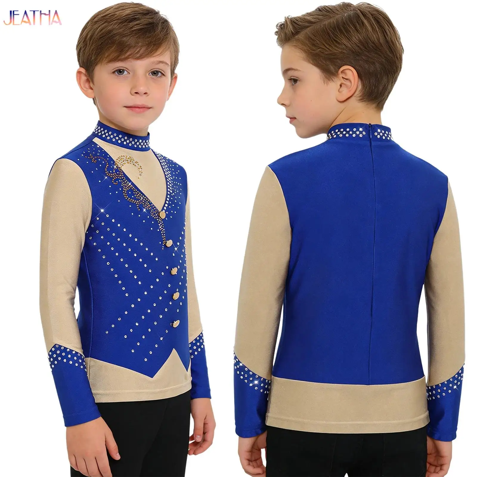 

Детские топы для художественной гимнастики для мальчиков и девочек, купальники для фигурного катания и балета, блестящие купальники с стразами для выступлений и соревнований