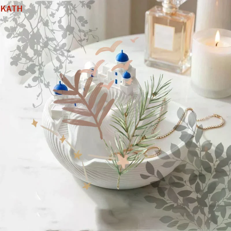 Santorini Coastal Style Conch Shell Storage Box Cute Key: Jewelry Organizer Lovely Home Desktop Decor