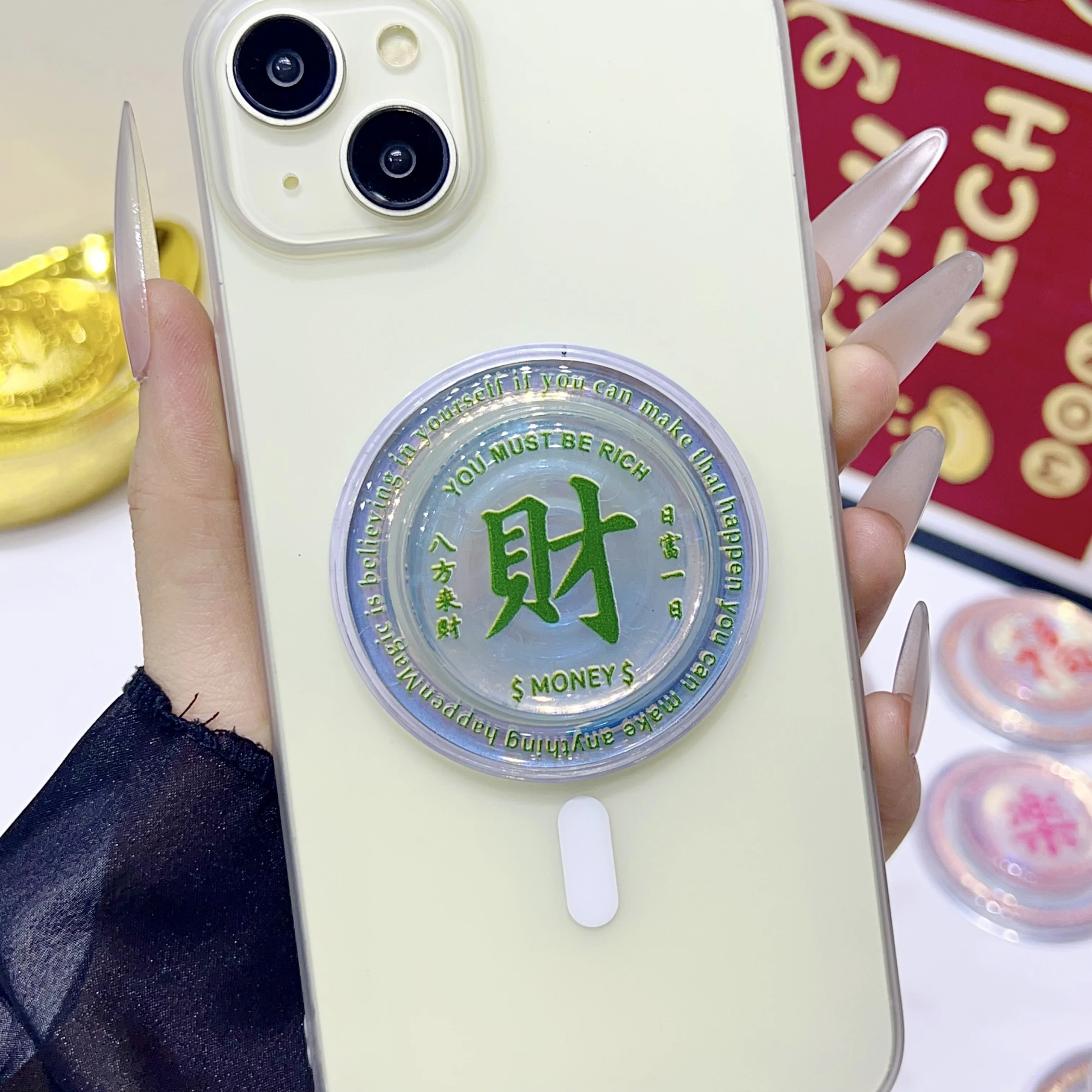 

Китайское слово ﻿ Магнитный держатель Victory Happiness Wealth, подставка для телефона, держатель для телефона, поддержка iPhone 17, 16, 15, подарок для телефона Samung