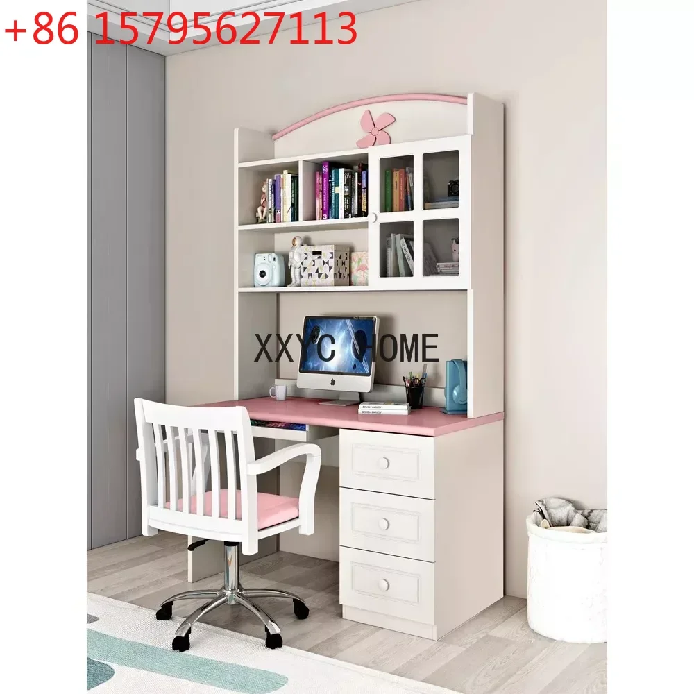 Children's study desk and bookshelf integrated small unit, light luxury, modern minimalist study furniture set, computer desk co