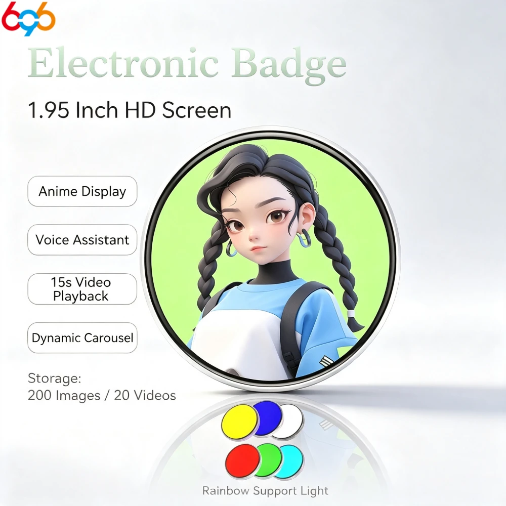 Trendy Anime Blue Tooth Electronic Badge Brooch Video Play Rainbow Light Dynamic Photo Carousel Bidirectional Signal Transfer
