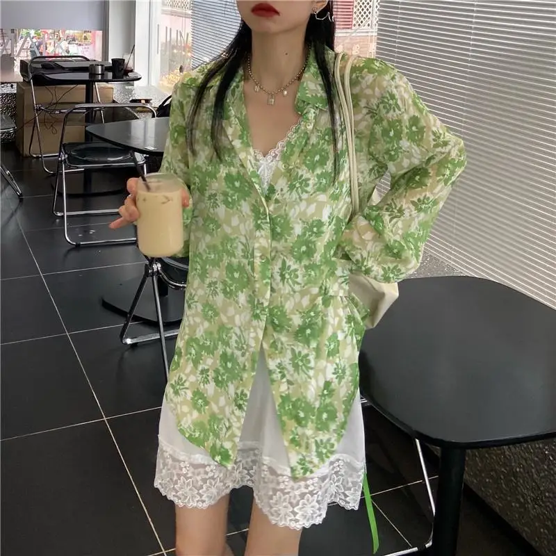 S-3XL Shirts Women Summer Thin Loose Sun Proof Print Temperament Females Korean Fashion Leisure Ins Chemise Femme Chic Simple