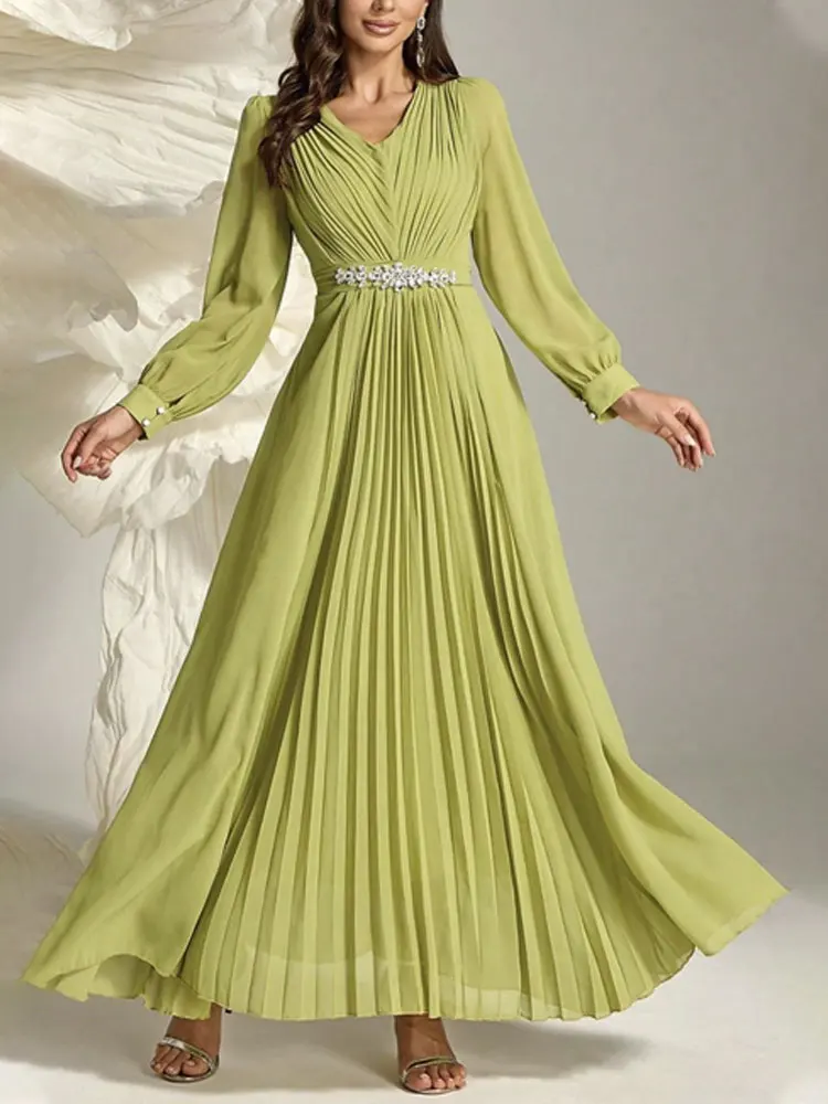 

Customized Mermaid/ Trumpet Party Dresses Elegant Dress Wedding christmas Floor Length Long Sleeve V Neck Polyester Rhinestone