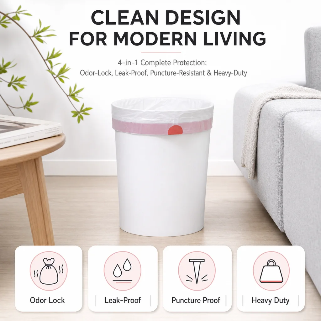 Trash Bags Drawstring Garbage Bags 45×50cm Heavy Duty PE Bin Liners, Leak Proof Tear Resistant Waste Bags for Home Kitchen Offic