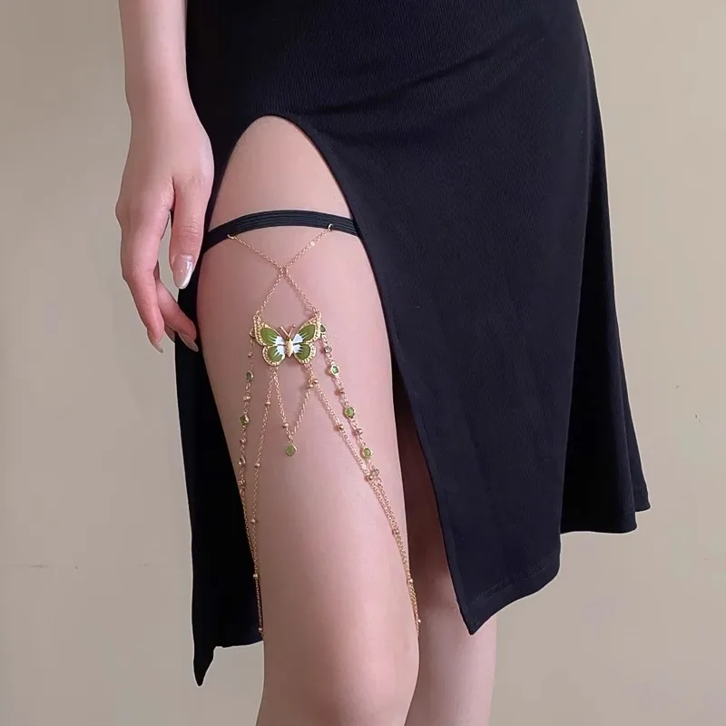 Perhiasan Musim Panas, Rantai Kaki Kupu-kupu Renda Manis Edgy untuk Wanita Perhiasan Tubuh Boho Dapat Disesuaikan Aksesori Kaki Rumbai Berlapis Seksi