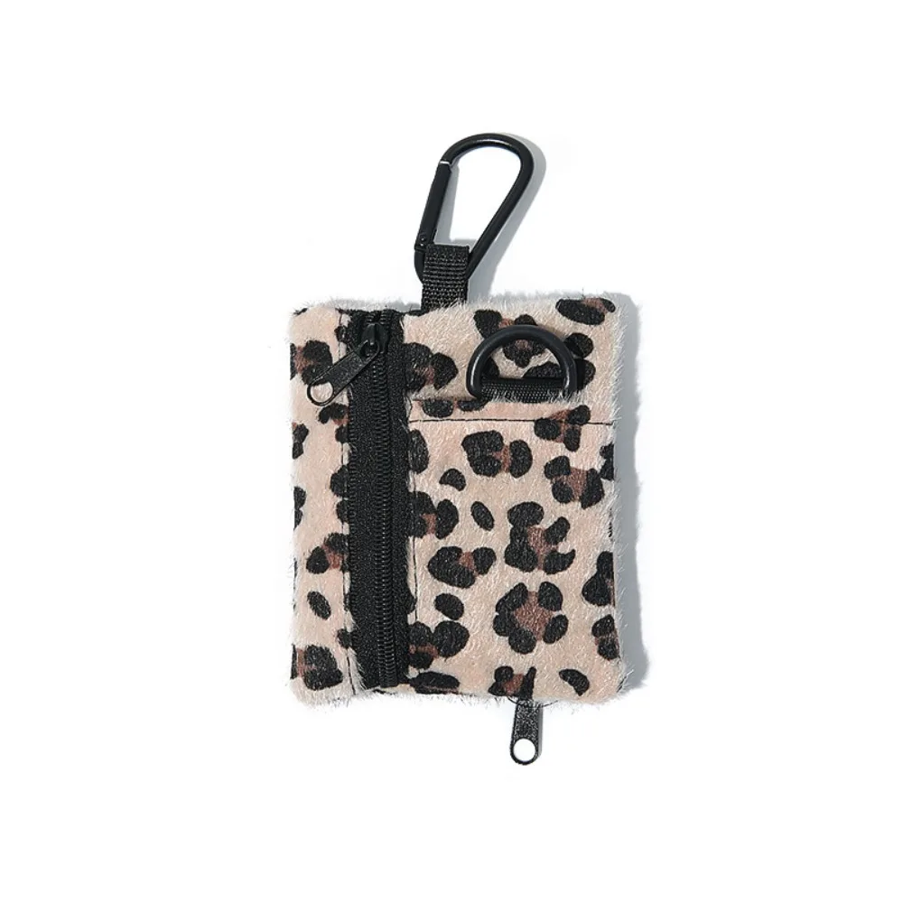 Unisex Mini Sports Wallet Outdoor Horse Hair Coin Purse Leopard Pattern Multifunctional Key Bag Small Object Keychain