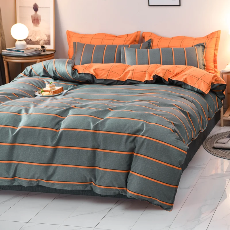 Imagem -05 - Conjunto de Cama Geométrica Microfibra Capa de Edredão Colcha Cinza Gêmeo Queen Size Reversível Neutro Laranja Xadrez Pcs