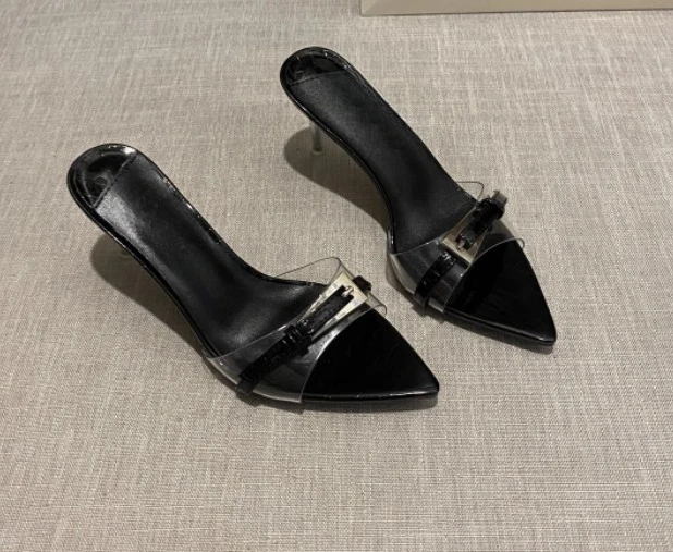 Strap high-heeled slippers for women in summer, new pointed thin heel transparent sheet sexy versatile sandals