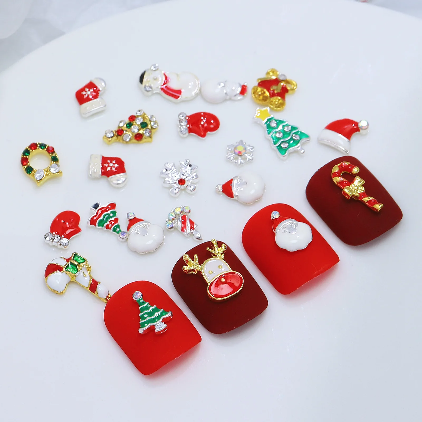 10/12 pçs papai noel floco de neve presente liga rebites pérola mista prego broca diy beleza do prego decoração para o natal