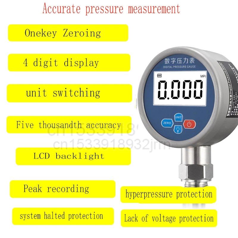 Electronic Digital Display Pressure Gauge Class 0.2 High Precision Digital Display Hhydraulic Negative Pressure Shockproof Gauge