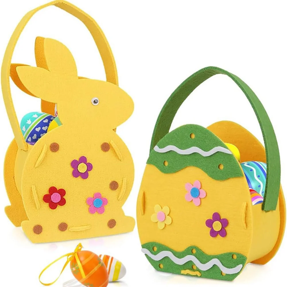 Felt Easter Basket Cartoon Rabbit Candy Bags Colorful Eggs Easter Tote Handbag Cookie Gift Storage Bag Party Decoration Supplies