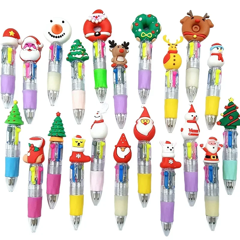 100PCS Cute cartoon mini four-color ballpoint pen, silicone short pen, easy to carry 4-color pen, student handbook, multi-color