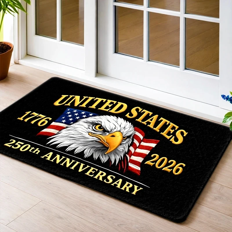 VIKAMA US 250th Anniversary Bald Eagle Doormat, Non-Slip Washable Entryway Rug, Patriotic American Flag Print Floor Mat for Fron
