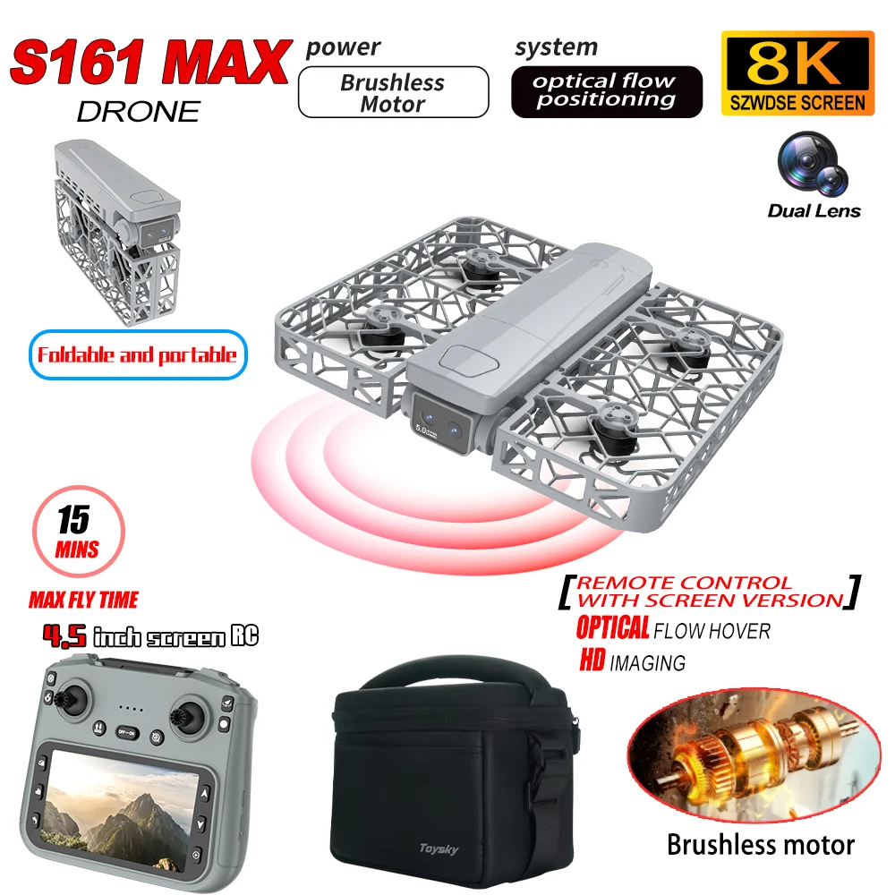 

New S161MAX MINI Drone Professional 8KCamera Aerial FPV Brush with Large Screen Remote Control Folding Security Monitoring Drone