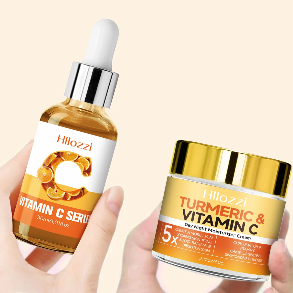 SÉRUM DE VITAMINA C E CÚRCUMA, CREME HIDRATANTE DE VITAMINA C, hidrata, suaviza e uniformiza o tom da pele. Adequado para todos os tipos de pele.