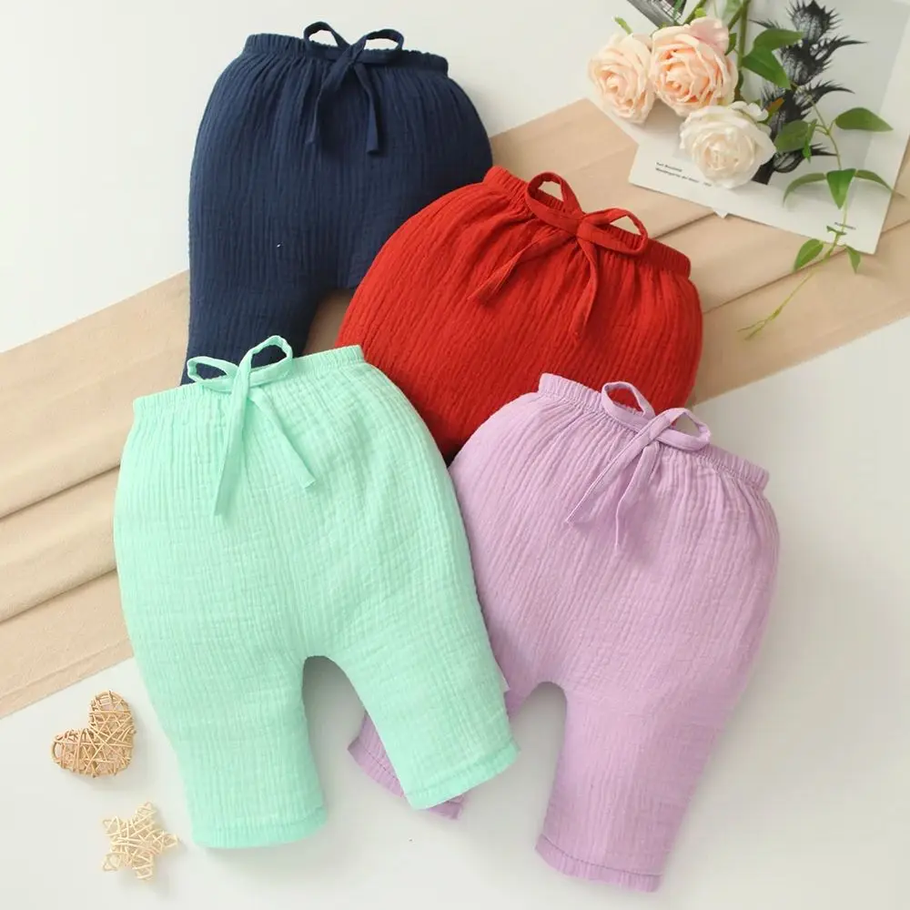 

4-Pack Spring Cute Plain Baby Pants for Boys & Girls, Loose Soft Cotton Newborn Bottoms, Comfortable Pull-on Toddlers Trousers