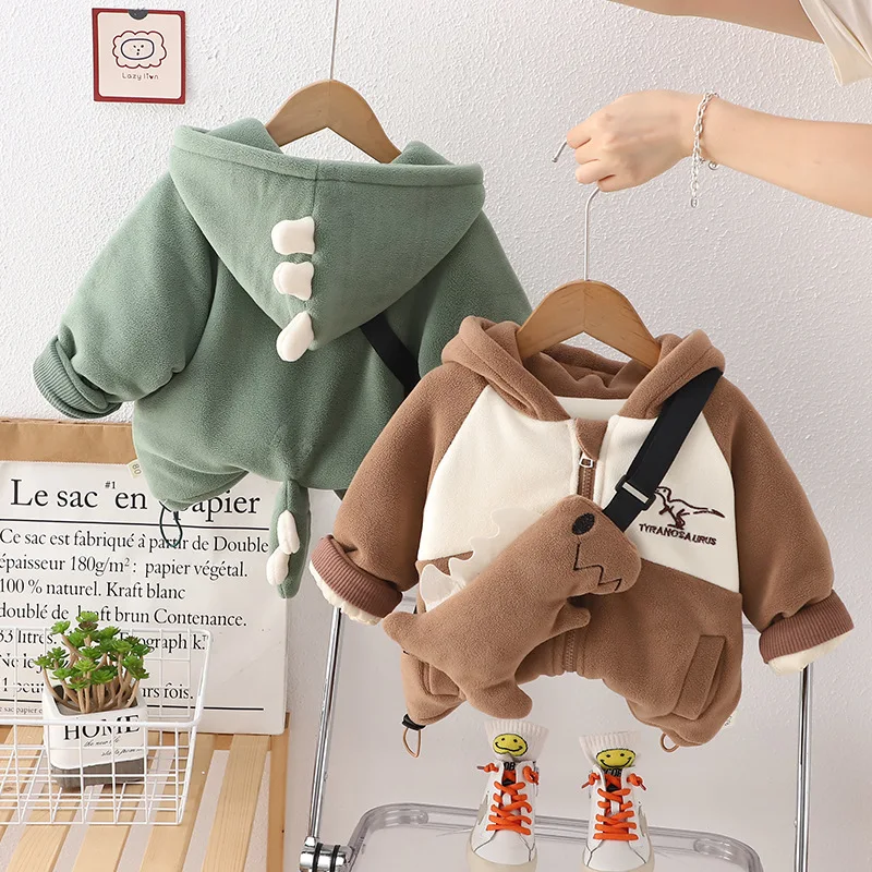 

Boys Thick Jackets Winter Children Cotton Velvet Coats Bag 2pcs Suit Hoodies For Baby Girls 5 Years Warm Outerwear Kids Clothes