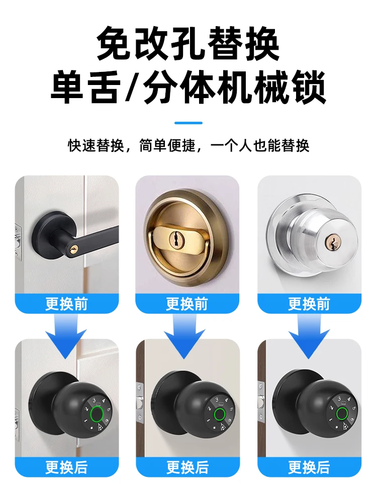 Spherical smart door lock household universal non-modifying fingerprint lock bedroom door bathroom indoor wooden door