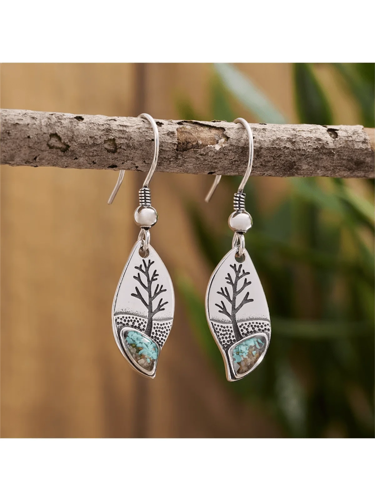 

Vintage Tree Design Drop Earrings With Turquoise Inlay For Women
