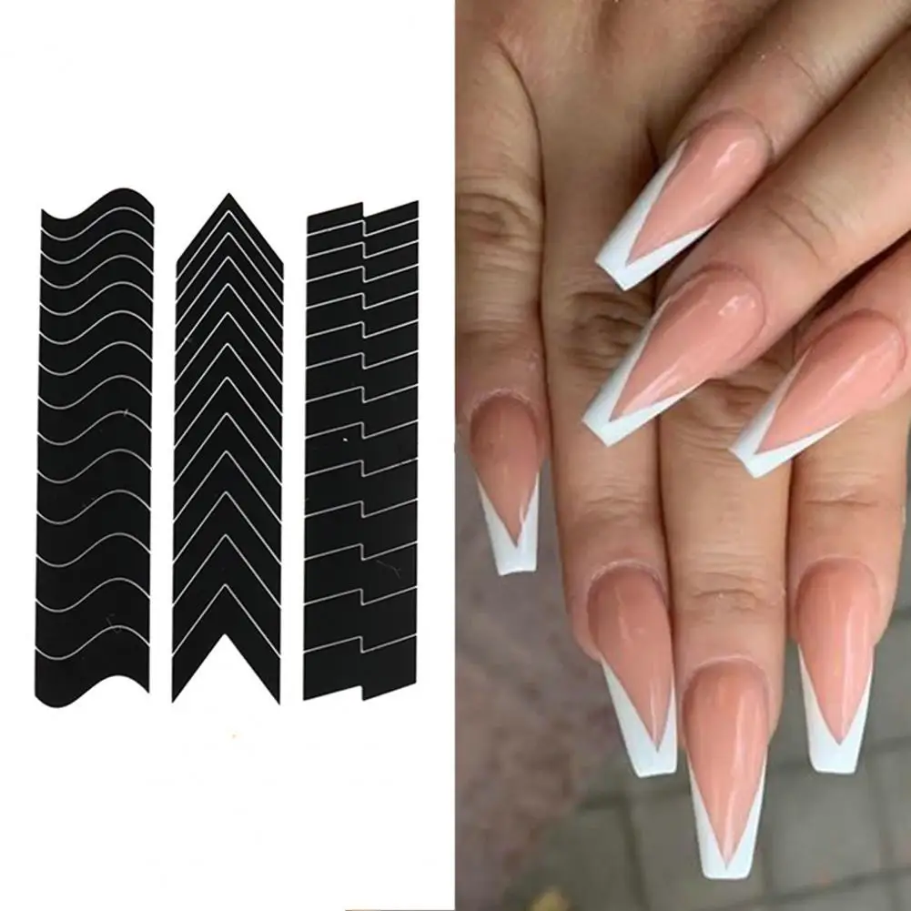 6Pcs Nail Art Stencil Stickers French Line DIY Manicure Tools Stencil Stickers For Creative Wavy Oblique Spray Designs