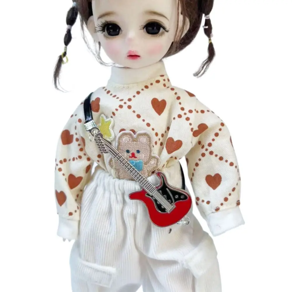 1/6 Doll Musical Instruments Mini Miniature Plush Doll Mini Guitar Model Photo Props Realistic Doll Electric Guitar Scene Model