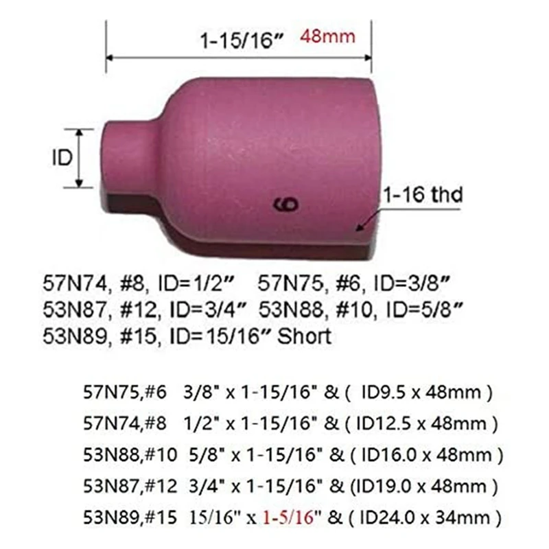 Imagem -05 - Bico de Gás Cerâmico Tig Grande Diâmetro Pescoço da Tocha Pta db sr wp 17 18 26 14 Pcs