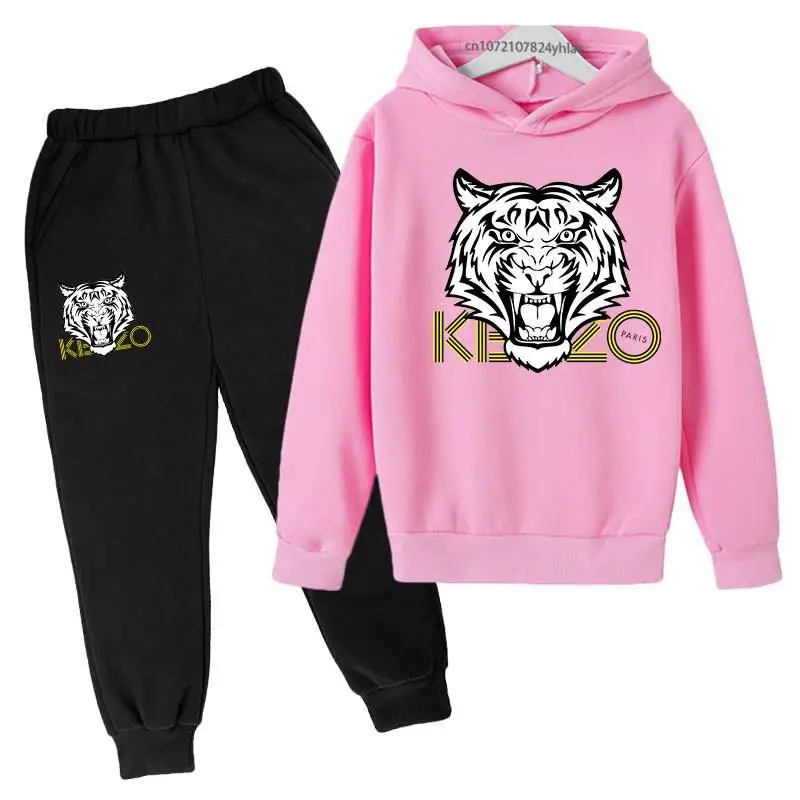 Tiger Head Kids Spring Autumn Leisure Fashion 2pcs Hoodie Sweatshirts+Pants Suits 3-13 Years Boys Girls Outfits Children Clothes