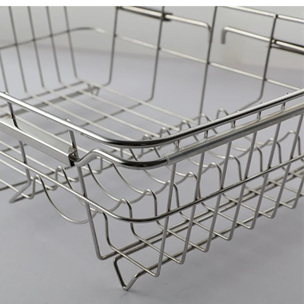 Expandable Sink Above Drainage Basket Kitchen 304 Stainless Steel Dish Drying Rack Wire Dish Rack Drainage Basket