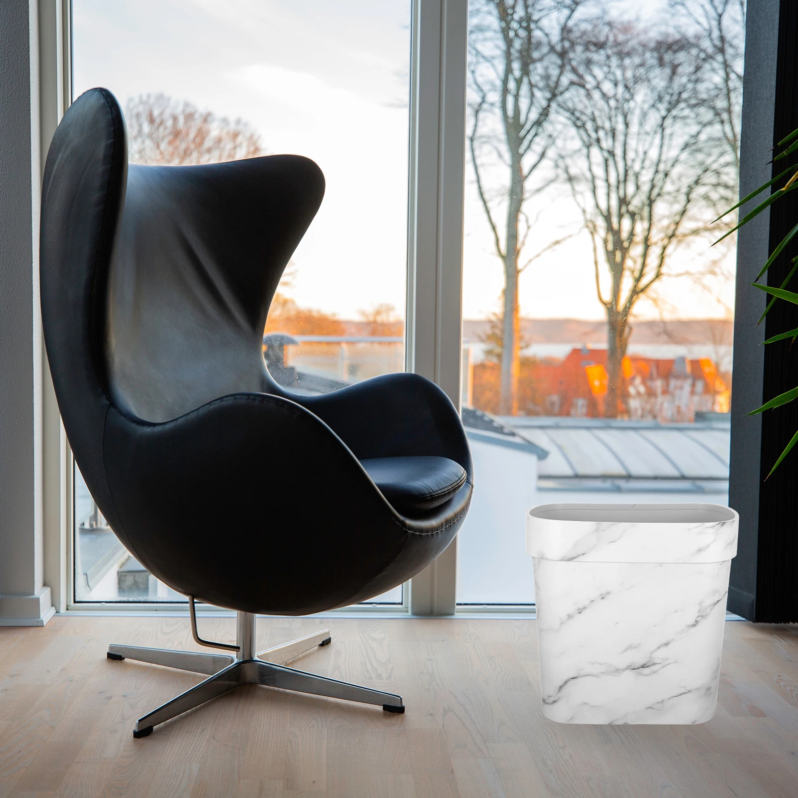 

Marble Pattern Trash Bin Oval Narrow Plastic Garbage Can For Bathroom Kitchen Bedroom Waterproof Stain Resistant Modern