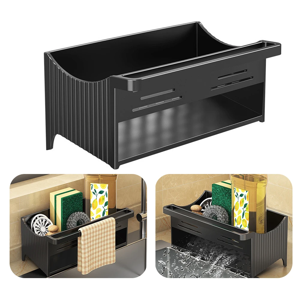 

Automatic Drainage Sink Storage Rack Plastic Kitchen Wash Basin Soap Sponge Holder Bathroom Shampoo Organizer Towel Rack