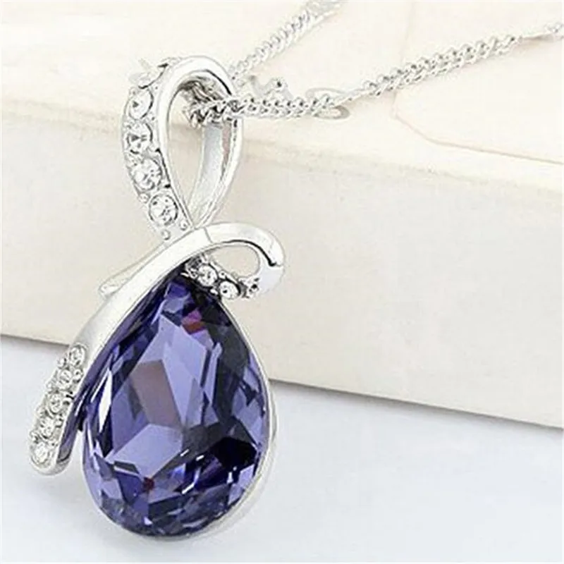 Fashion Promotion Sale Silver Plated Necklaces Angel Tears Water Drop Crystal Necklace Wholesale Cheap
