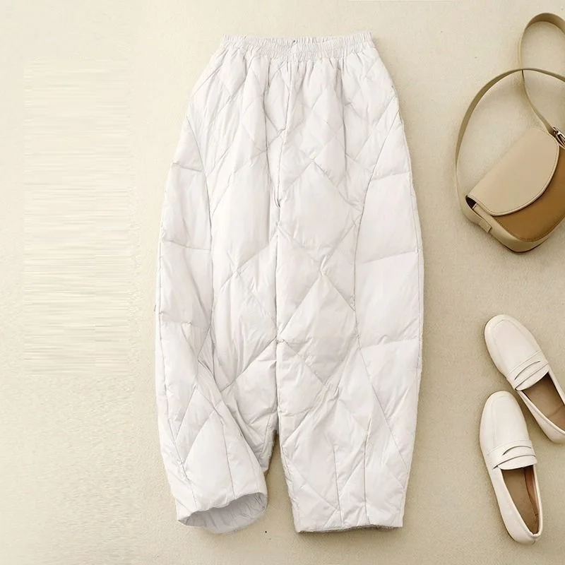Solid Harem Pants for Women Vintage Trousers Korean Style Casual Winter Quilted Thicken Lantern Pants Trend Women Clothing