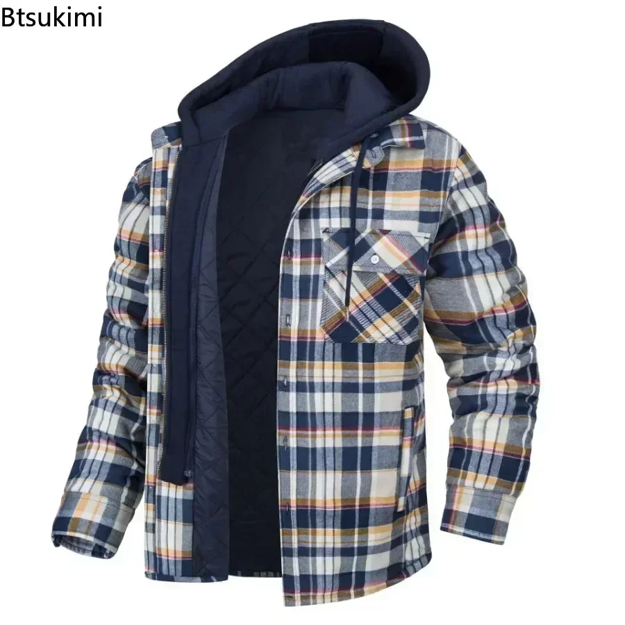 2024 Men\'s Winter Warm Jacket Coats Clothing Casual Hooded Shirts Jacket Men Thicker Cotton Warm Coats Loose Jacket Coats Male