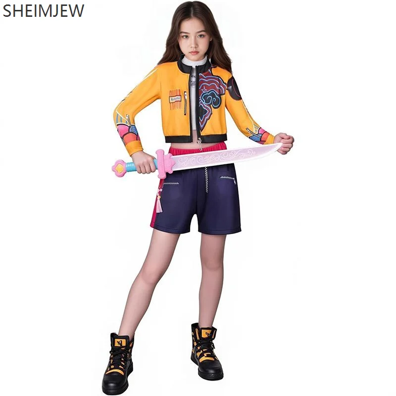 Children Girls Pop Singer Kpop Cosplay Costume Cartoon Demon Hunter Cosplay Children's Set Halloween Carnival Party Dress Up