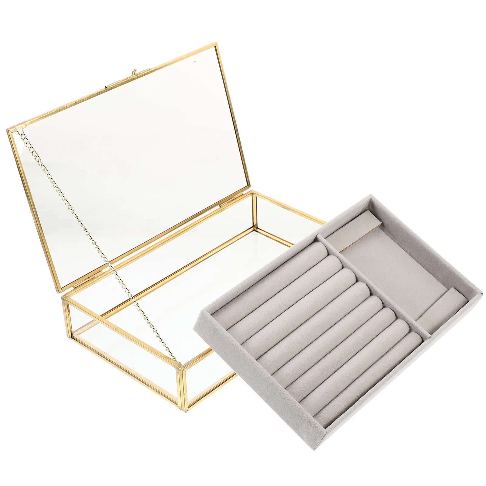 

Golden Frame Glass Jewelry Storage Box Premium Transparent Display Case for Jewelry Organization Desktop Decorative Storage Gift