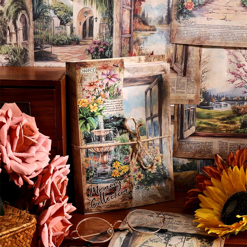 160 Sheets Vintage Scrapbook Paper Natural Landscape Design Non-Sticky Thick Paper 160 Patterns Perfect for Journaling Crafting