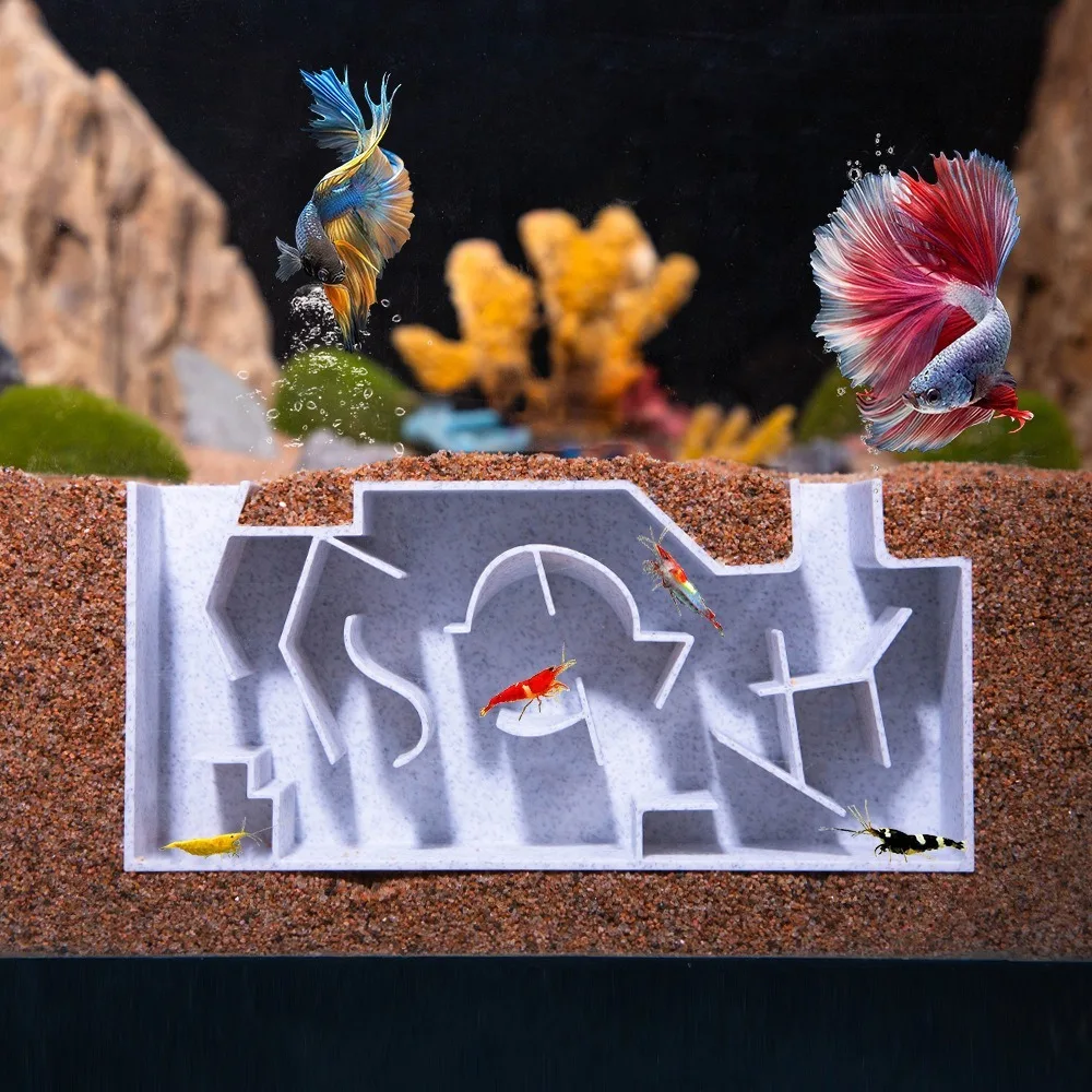 

Resting Cave 3D Printing Fish Tunnel Plastic Safe Shrimp Hiding Place Multi-Chamber Aquarium Habitat Community Tank