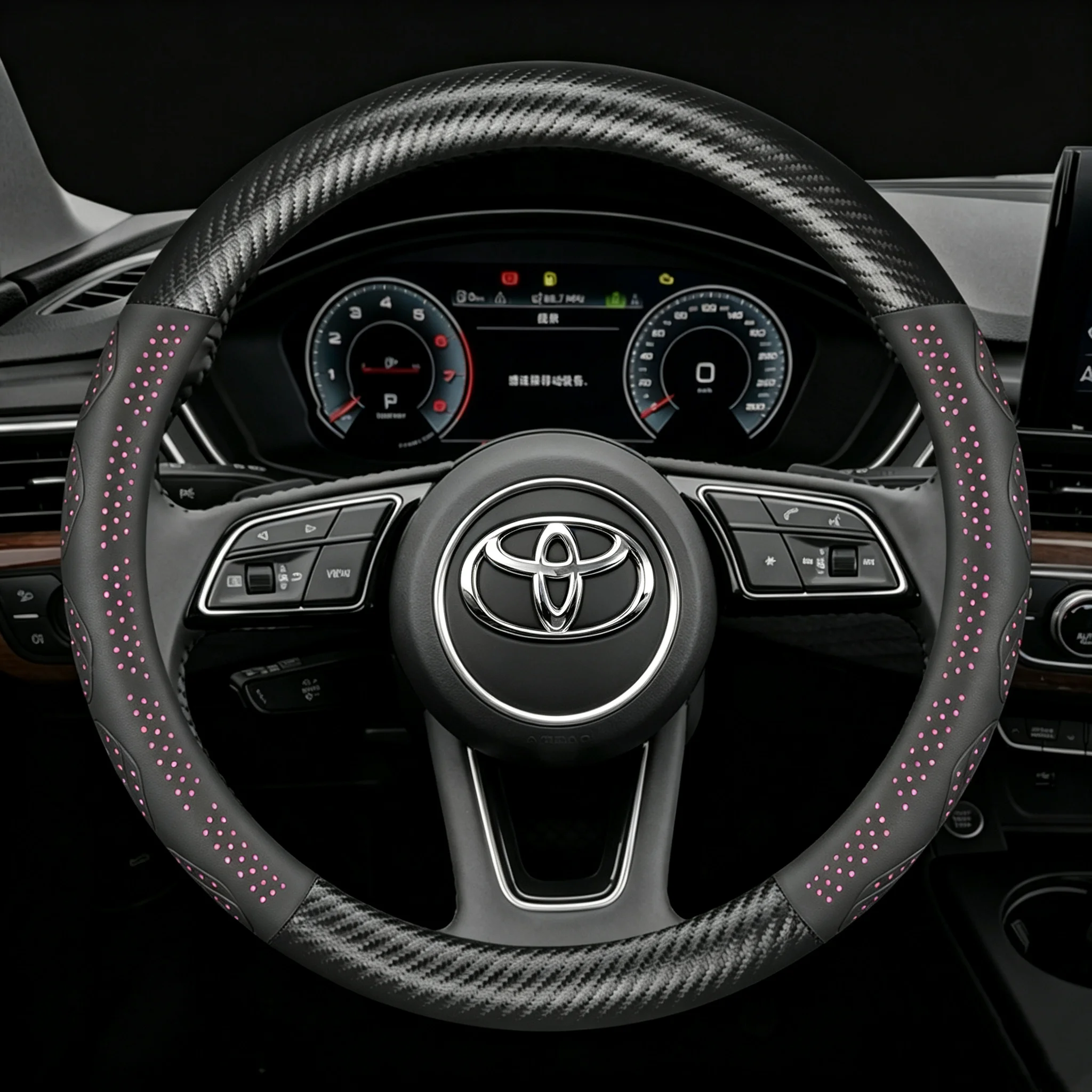 Carbon fiber patterned non-slip car steering wheel cover suitable for Hilux, Fortuner, Avanza/Veloz, Sienta Hilux GR Car Styling