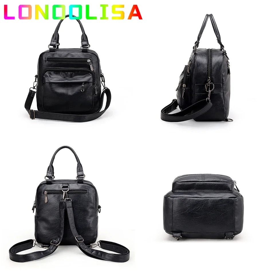 Mochilas Vintage con muchos bolsillos para mujer, mochila de cuero PU, bolsos de hombro para mujer, mochila femenina, Mochilas