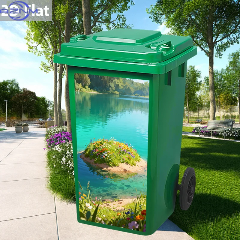 1pc Vibrant Floral Island by Clear Lake Themed PVC Self-Adhesive Waterproof Removable Trash Bin Sticker, Ideal for Wall Decora