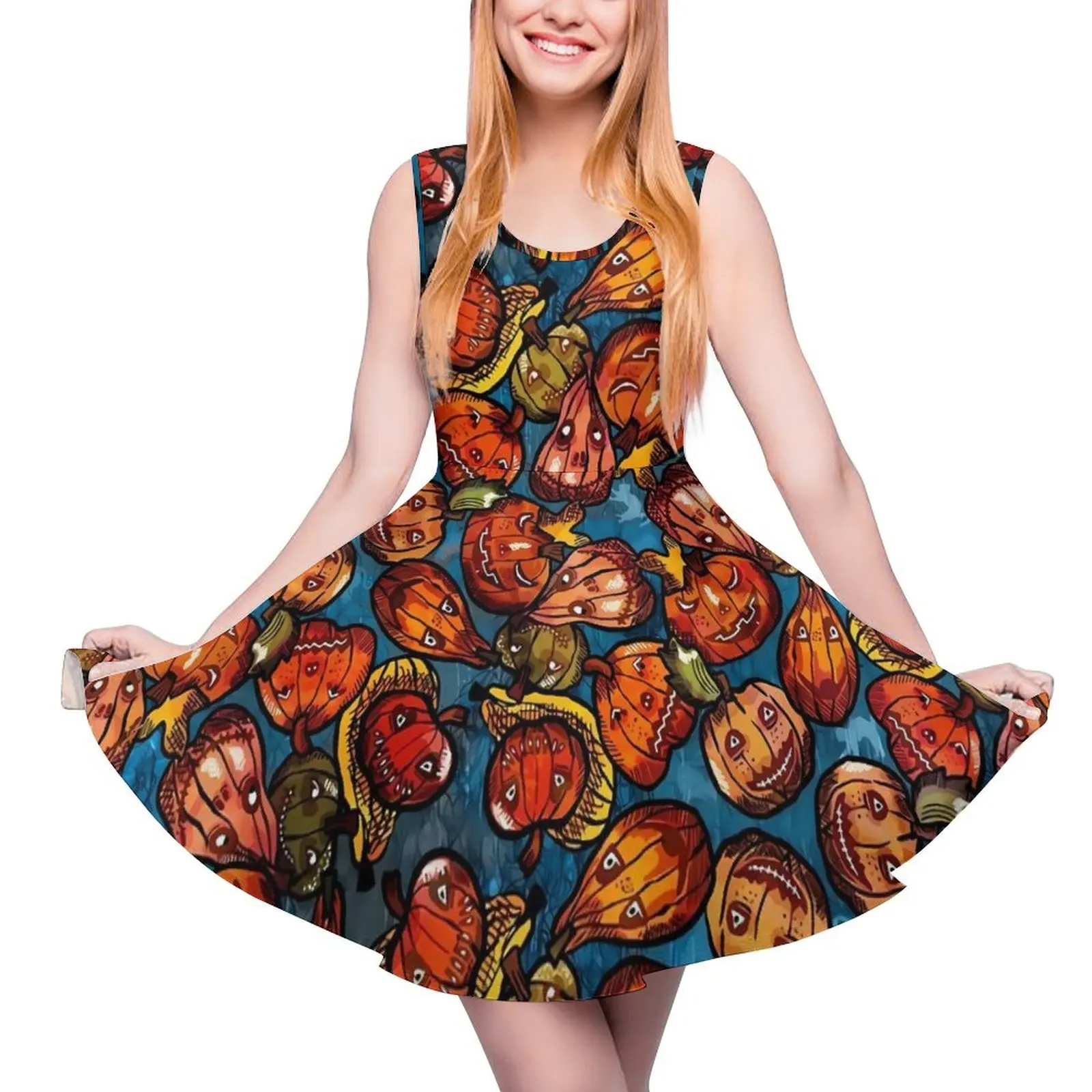 Pumpkins And Ghost Dress High Waist Halloween Print Aesthetic Dresses Summer Women Oversized Sexy Design Skate Dress