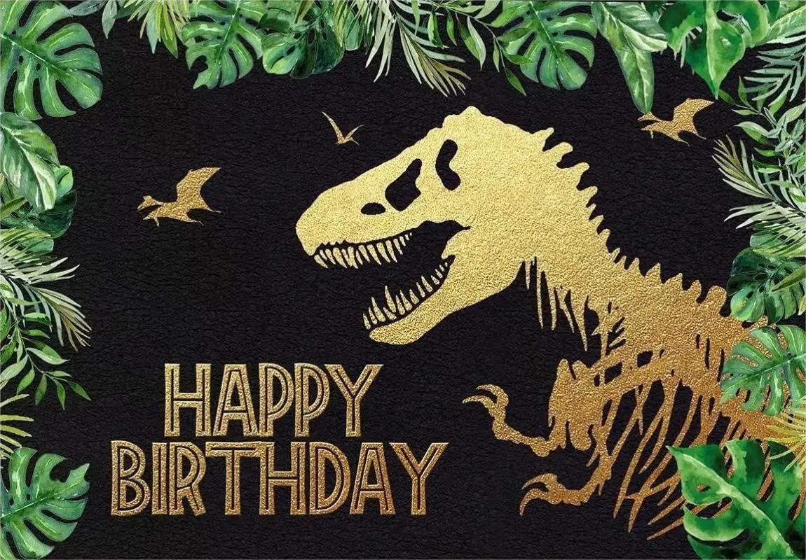 Dinosaur Backdrop Jurassic Happy Birthday Party Background Photography Boys Girls Kids Gold Fossil Baby Shower Banner Decoration