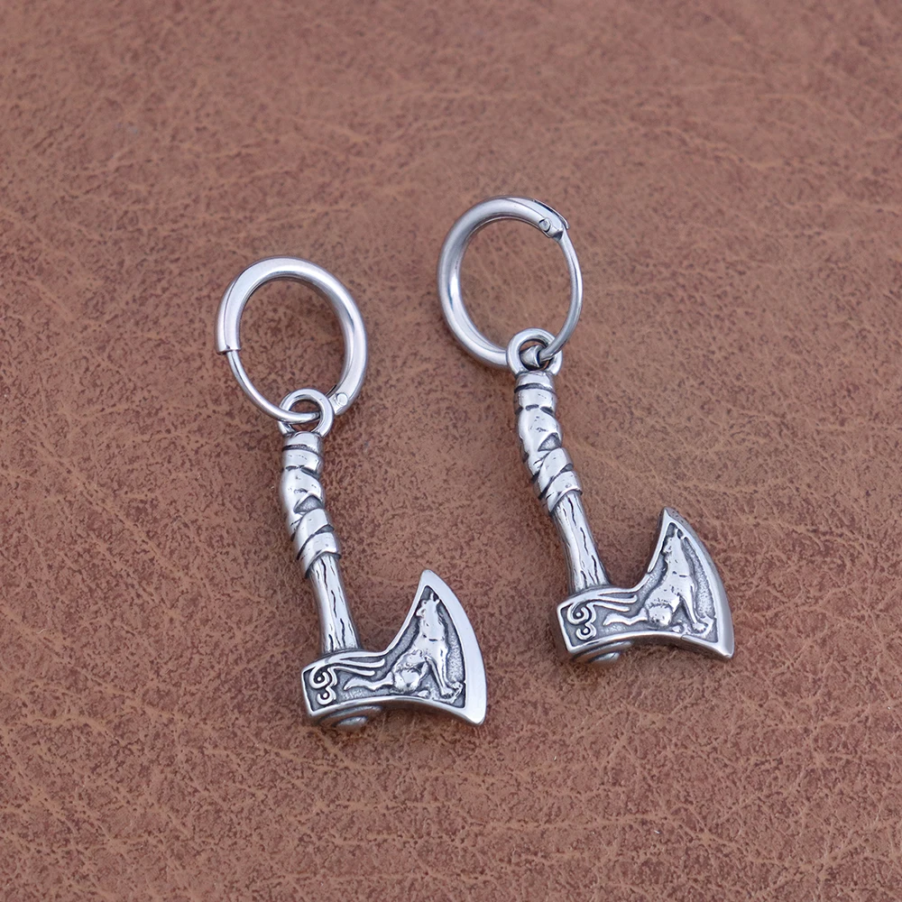 Retro Nordic Vikings Axe Earrings Man Punk Hiphop Style Stainless Steel Male Earring Fashion Women Ear Scandinavian Jewelry Gift