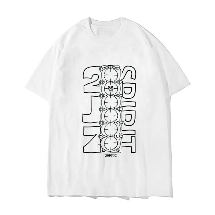 2026 summer Vertical Stack Turbo Mirror Letter Graphic Print T Shirt JDM Tuning Oversized Black Short Sleeve Tee