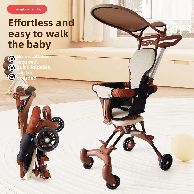Langkes High-end Lightweight One-touch Folding Two-way Stroller Aluminum Alloy Four-wheel Steering Baby Stroller