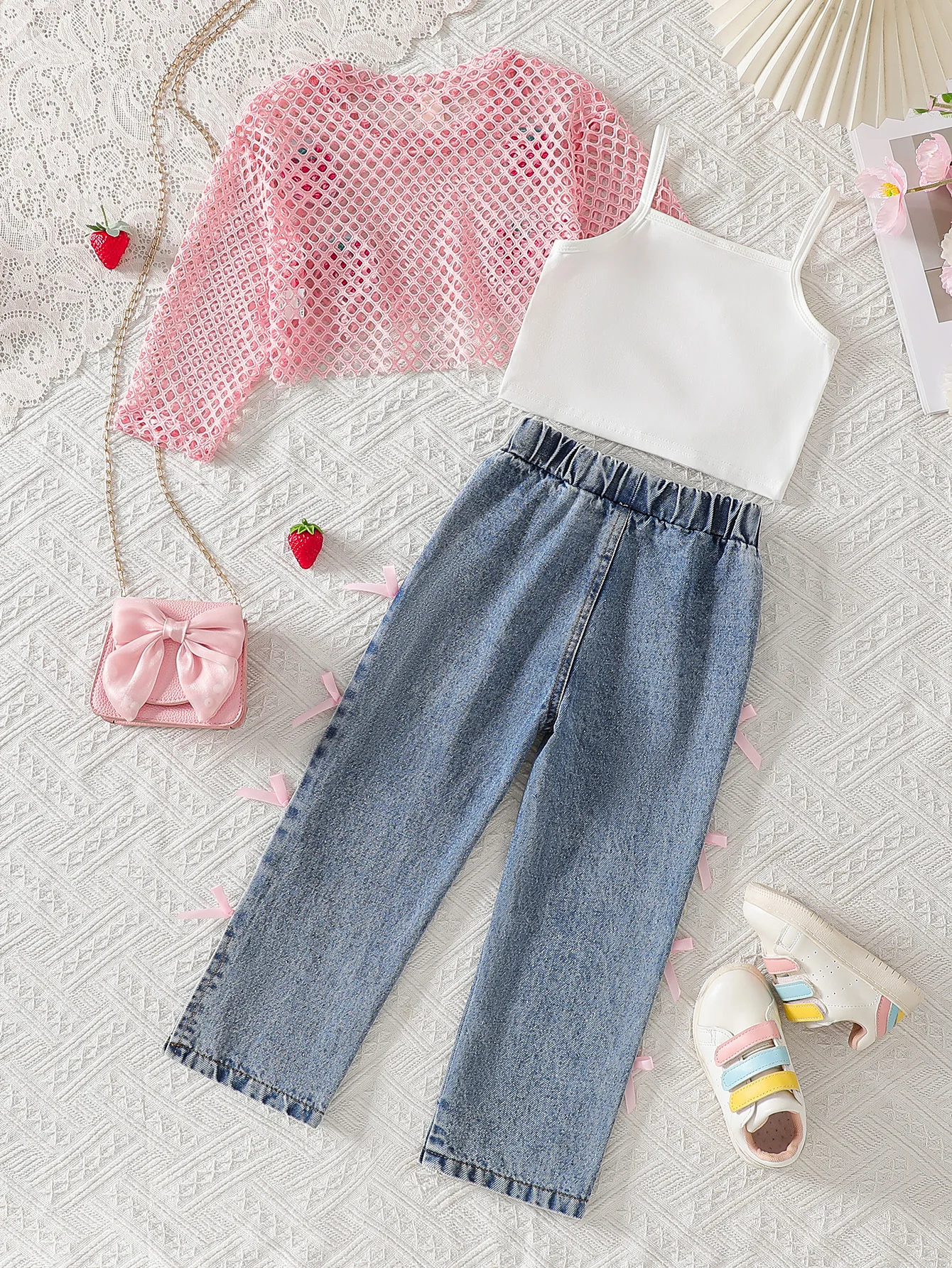 Spring Summer Baby Girl Suits Toddler Girl Clothes Set 3pcs Crop Top Tank T Shirt Denim Pants Jeans with Bow Kid Outfit Boutique