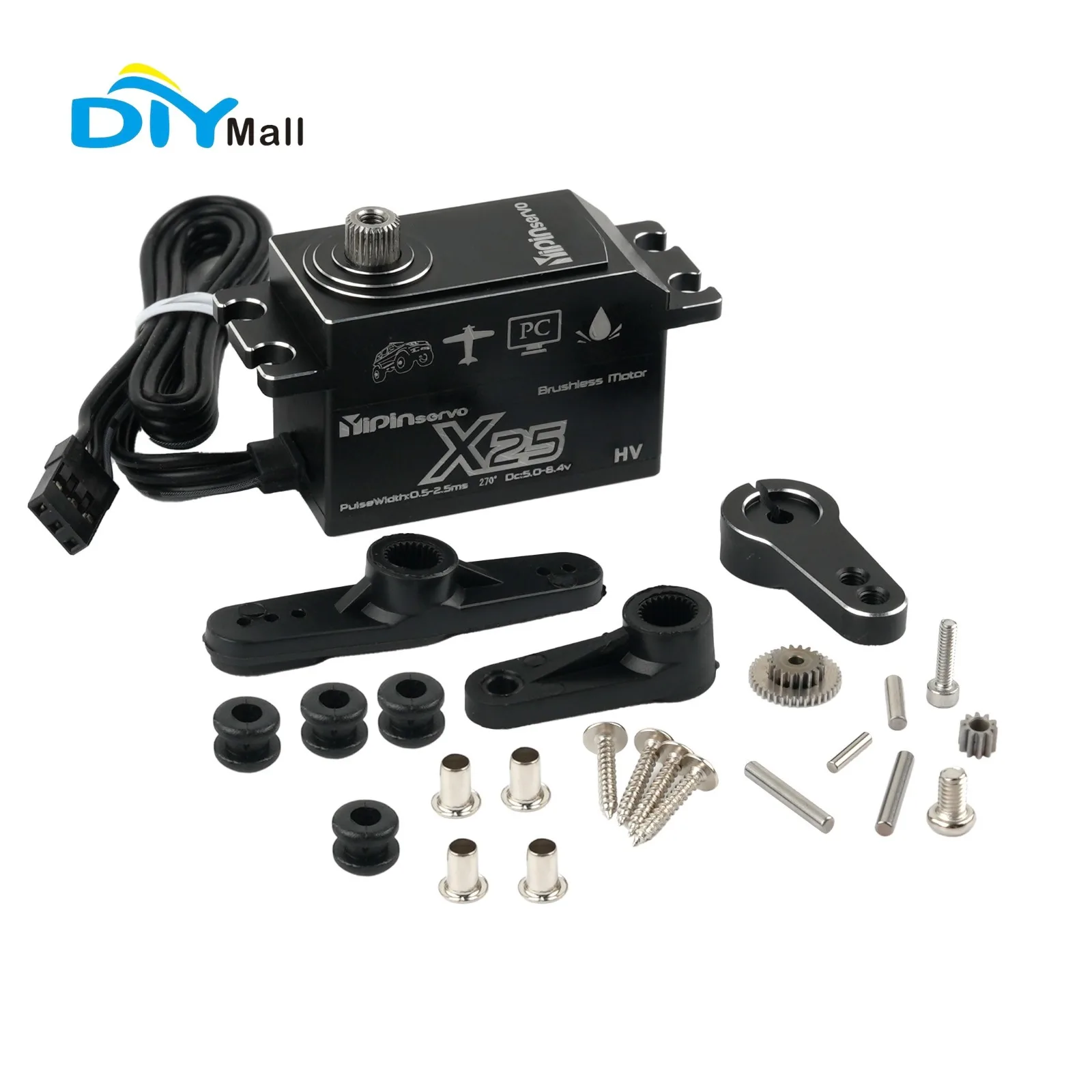 

GXservo X25 Low Profile 25KG Brushless Digital Servo High Voltage IP67 Waterproof Metal Gear for 1:10 RC Car Robot