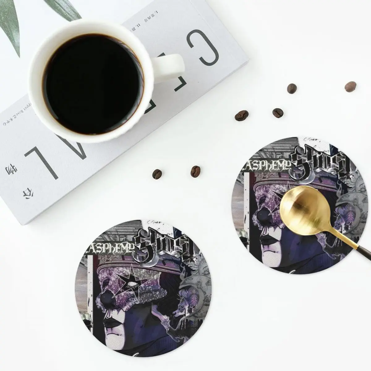 

2025 New Skeleta Album Ghost Band Coasters Kitchen Placemats Insulation Cup Coffee Mats For Decor Home Tableware Pads Set of 4