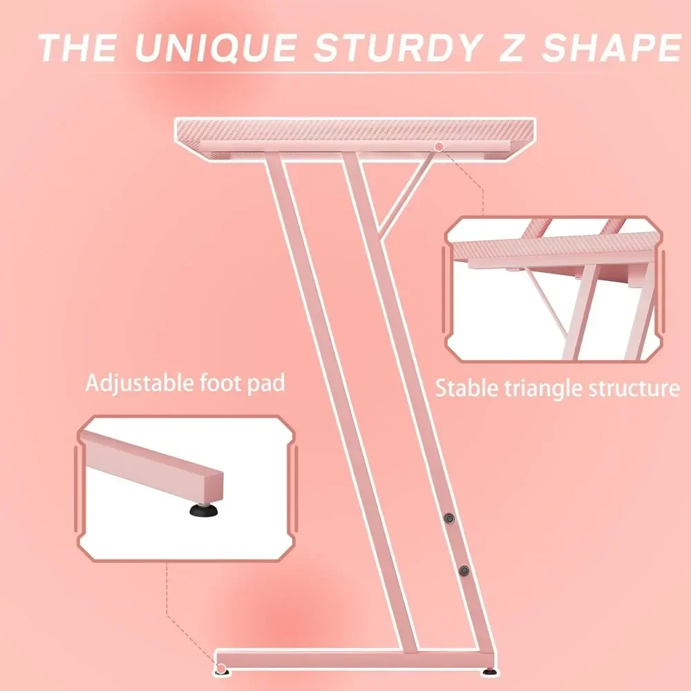 47 Inch Pink L-shaped L-shaped Office Desk Pink Standing Desk with Large Display Stand Pink Corner Desk image 3